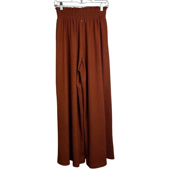Roxy Women Rust Orange Smocked Wide Leg Crinkle Beach Pants Small - Picture 7 of 7
